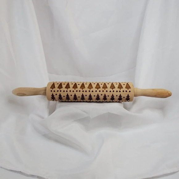 Unbranded Other - Embossed Rolling Pins for Baking Christmas Tree Engraved Wooden Rolling